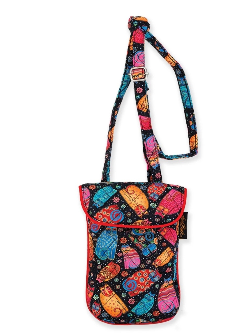 Laurel Burch Multi Feline Cats Quilted Cotton Small Flapover Crossbody Bag LB631